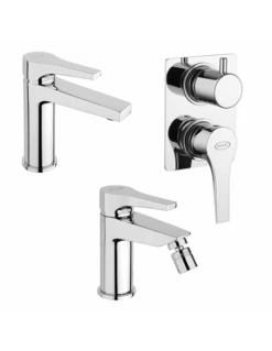 Set Rubinetti Jacuzzi Per Lavabo E Bidet Senza Scarico E Doccia Incasso Con Deviatore Serie Moonlight Cromato
