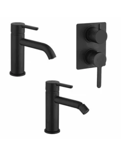 Set Rubinetti Jacuzzi Per Lavabo E Bidet Senza Scarico E Doccia Incasso Con Deviatore Serie Sunset YO Nero Opaco
