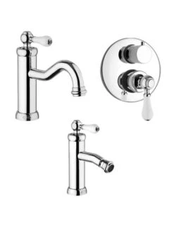 Set Rubinetti Jacuzzi Per Lavabo E Bidet Senza Scarico E Doccia Incasso Con Deviatore Serie Tosca Cromato