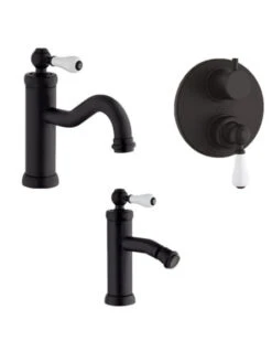 Set Rubinetti Jacuzzi Per Lavabo E Bidet Senza Scarico E Doccia Incasso Con Deviatore Serie Tosca YO Nero Opaco