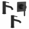 Set Rubinetti Jacuzzi Per Lavabo E Bidet Senza Scarico E Doccia Incasso Serie Sunset YO Nero Opaco