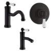Set Rubinetti Jacuzzi Per Lavabo E Bidet Senza Scarico E Doccia Incasso Serie Tosca YO Nero Opaco