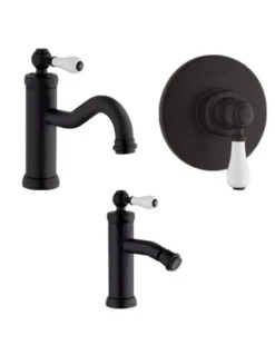 Set Rubinetti Jacuzzi Per Lavabo E Bidet Senza Scarico E Doccia Incasso Serie Tosca YO Nero Opaco