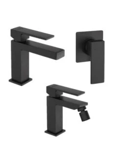 Set Rubinetti Jacuzzi Per Lavabo E Bidet Senza Scarico E Doccia Incasso Serie Twinkle YO Nero Opaco
