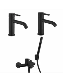 Set Rubinetti Jacuzzi Per Lavabo E Bidet Senza Scarico E Vasca Serie Sunset YO Nero Opaco