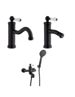 Set Rubinetti Jacuzzi Per Lavabo E Bidet Senza Scarico E Vasca Serie Tosca YO Nero Opaco