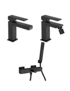Set Rubinetti Jacuzzi Per Lavabo E Bidet Senza Scarico E Vasca Serie Twinkle YO Nero Opaco