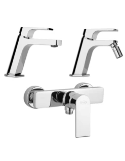 Set Rubinetti Jacuzzi Per Lavabo E Bidet Senza Scarico Serie Twilight E Doccia Esterno Cromato