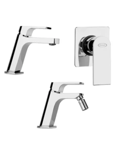 Set Rubinetti Jacuzzi Per Lavabo E Bidet Senza Scarico Serie Twilight E Doccia Incasso Cromato
