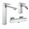 Set Rubinetti Piralla Per Lavabo Alto E Bidet Con Scarico Automatico E Doccia Esterno Serie Artic Cromato