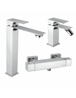 Set Rubinetti Piralla Per Lavabo Alto E Bidet Con Scarico Automatico E Doccia Esterno Serie Artic Cromato