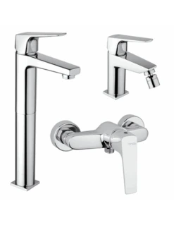 Set Rubinetti Piralla Per Lavabo Alto E Bidet Con Scarico Automatico E Doccia Esterno Serie Iceberg Cromato