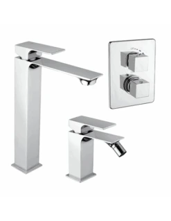 Set Rubinetti Piralla Per Lavabo Alto E Bidet Con Scarico Automatico E Doccia Incasso Serie Artic Cromato