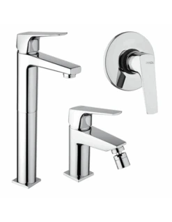 Set Rubinetti Piralla Per Lavabo Alto E Bidet Con Scarico Automatico E Doccia Incasso Serie Iceberg Cromato
