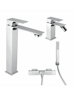 Set Rubinetti Piralla Per Lavabo Alto E Bidet Con Scarico Automatico E Vasca Serie Artic Cromato