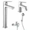 Set Rubinetti Piralla Per Lavabo Alto E Bidet Con Scarico Automatico E Vasca Serie Iceberg Cromato