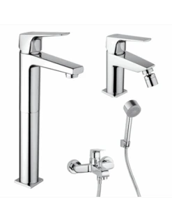 Set Rubinetti Piralla Per Lavabo Alto E Bidet Con Scarico Automatico E Vasca Serie Iceberg Cromato