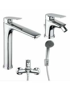 Set Rubinetti Piralla Per Lavabo Alto E Bidet Con Scarico Automatico E Vasca Serie Lago Cromato