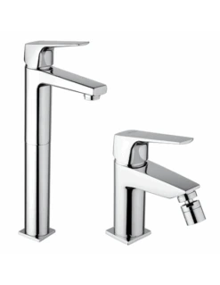 Set Rubinetti Piralla Per Lavabo Alto E Bidet Con Scarico Automatico Serie Iceberg Cromato