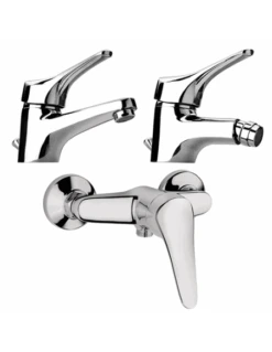 Set Rubinetti Piralla Per Lavabo E Bidet Con Scarico Automatico E Doccia Esterno Serie Ariel Cromato