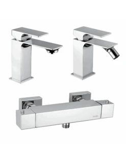 Set Rubinetti Piralla Per Lavabo E Bidet Con Scarico Automatico E Doccia Esterno Serie Artic Cromato