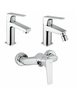 Set Rubinetti Piralla Per Lavabo E Bidet Con Scarico Automatico E Doccia Esterno Serie Iceberg Cromato