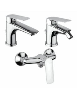 Set Rubinetti Piralla Per Lavabo E Bidet Con Scarico Automatico E Doccia Esterno Serie Lago Cromato