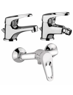 Set Rubinetti Piralla Per Lavabo E Bidet Con Scarico Automatico E Doccia Esterno Serie Naomi Cromato
