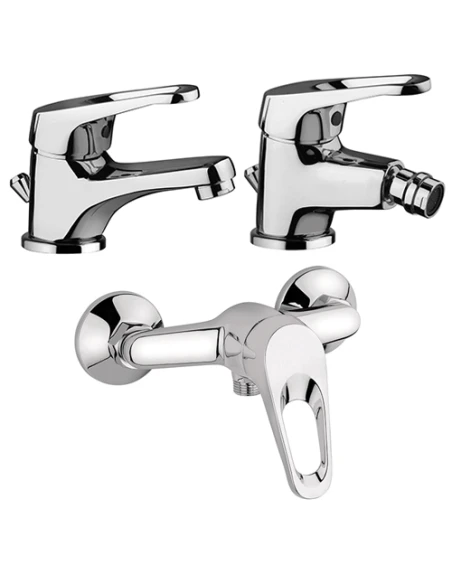 Set Rubinetti Piralla Per Lavabo E Bidet Con Scarico Automatico E Doccia Esterno Serie Naomi Cromato 3 Set Rubinetti Piralla Per Lavabo E Bidet Con Scarico Automatico E Doccia Esterno Serie Naomi Cromato