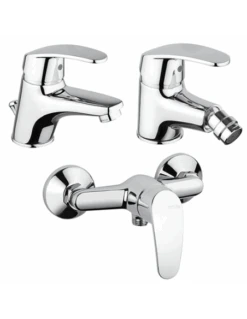 Set Rubinetti Piralla Per Lavabo E Bidet Con Scarico Automatico E Doccia Esterno Serie Ofelia Cromato