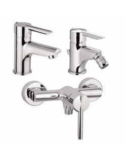 Set Rubinetti Piralla Per Lavabo E Bidet Con Scarico Automatico E Doccia Esterno Serie Serena Cromato