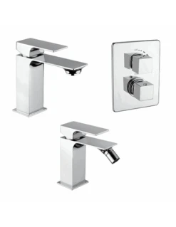 Set Rubinetti Piralla Per Lavabo E Bidet Con Scarico Automatico E Doccia Incasso Con Deviatore Serie Artic Cromato