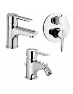 Set Rubinetti Piralla Per Lavabo E Bidet Con Scarico Automatico E Doccia Incasso Con Deviatore Serie Serena Cromato