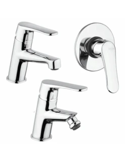 Set Rubinetti Piralla Per Lavabo E Bidet Con Scarico Automatico E Doccia Incasso Serie Attila Cromato