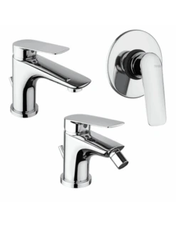 Set Rubinetti Piralla Per Lavabo E Bidet Con Scarico Automatico E Doccia Incasso Serie Lago Cromato