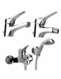 Set Rubinetti Piralla Per Lavabo E Bidet Con Scarico Automatico E Vasca Serie Ariel Cromato