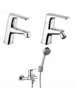 Set Rubinetti Piralla Per Lavabo E Bidet Con Scarico Automatico E Vasca Serie Attila Cromato