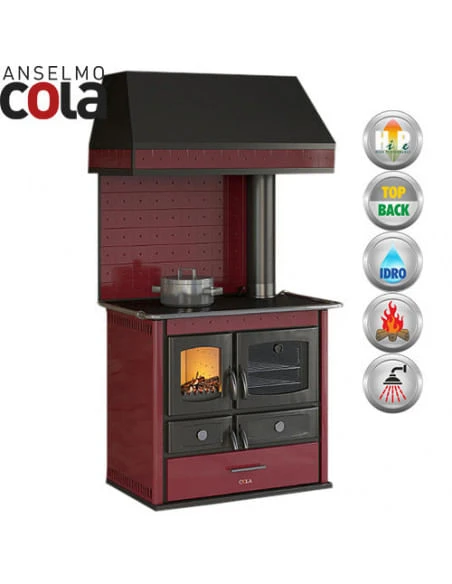Termocucina A Legna 13 KW Idro Anselmo Cola Termo Helena Comby Con Rivestimento In Acciaio Colore Bordeaux 4 Termocucina A Legna 13 KW Idro Anselmo Cola Termo Helena Comby Con Rivestimento In Acciaio Colore Bordeaux - immagine 2